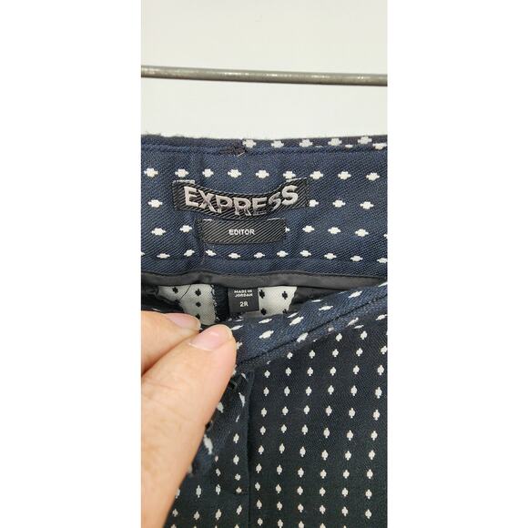 New NWT Express The Editor Pants Size 2R Navy Blue White Office Casual Diamond - Picture 7 of 10